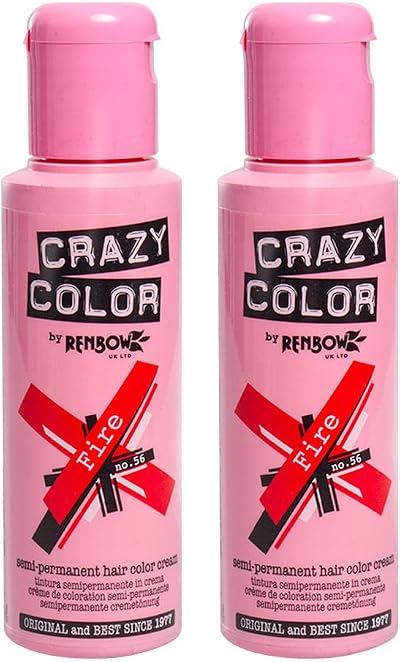 Crazy Color Semi-Permanent Hair Dye Fire Red 2x100ml Set