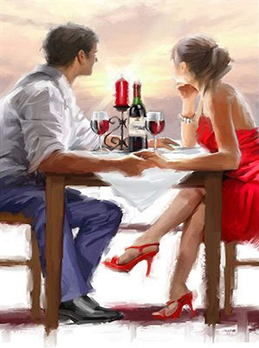 KZIK DIY Oil Painting Drawing with Brushes On Canvas, Paint by Number Kit for Adult Home Wall Decoration - Sunset Couple 16x20 inch