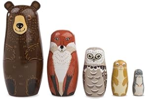 Magic Cabin 5-Piece Classic Woodland Nesting and Stacking Set, Includes Bear, Fox, Owl, Rabbit and Mouse