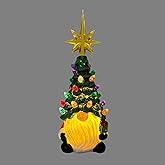 ishenkea 8" Ceramic Gnome Christmas Tree with Multicolored Lights for Christmas Decorations for Tabletop Home Room Table Fireplace Office