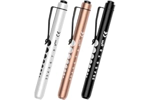 RISEMART 3packs Pen Lights for Nurses, Pen Light Medical, Penlights for Nurses with Pupil Gauge and Ruler, White Light LED Penlight for Nursing School Student Doctor EMT CNA (Black/Gold/White)