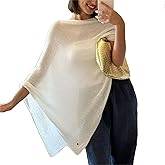 Raruxxin Women Sheer Poncho Top Sexy Y2k Sheer Crochet Off Shoulder Asymmetric Loose Knit Shrug Shawl Summer Beach Cover Ups