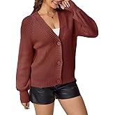Timathous Women's Long Sleeve V Neck Loose Short Cardigan Sweater 2025 Button Down Jacquard Knit Outwear Coat
