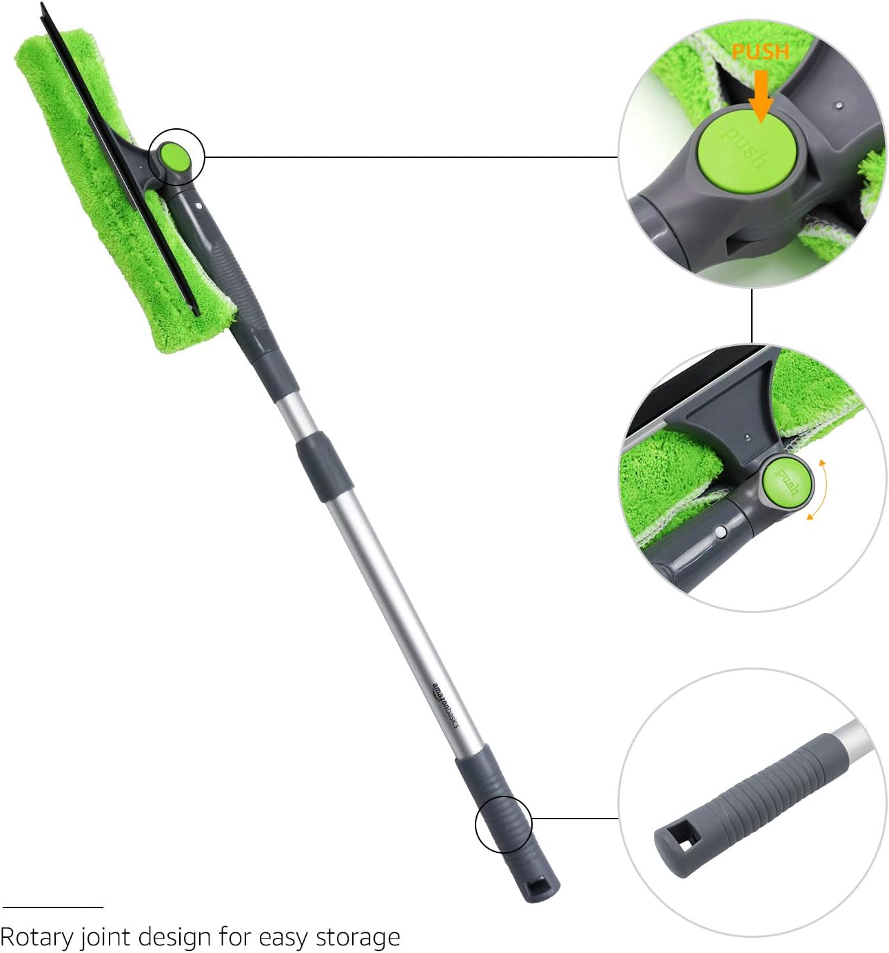 Amazon Basics Extendable Window Squeegee with 180° Rotating Head and telescopic Pole 26''-38''(66cm-96.5cm) - Image 5