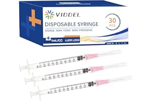 VIDDEL 30pcs 1ml/cc 29G 1/2 inch Industrial Scientific Accessories, Refilling Liquid, Individually Wrapped