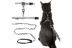 Travel Cat Harness and Bungee Leash Set - 2 in 1 Adjustable Escape Proof Cat Harness & Leash for Small, Medium, Large Cats, K