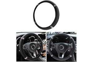 FEKEY&JF Bling Soft Leather Steering Wheel Cover Protector, 15 Inch Colorful Rhinestones Auto Elastic, Sparkly Crystal Diamond for Women Girls, Car Interior Accessories for Most Cars (Black)