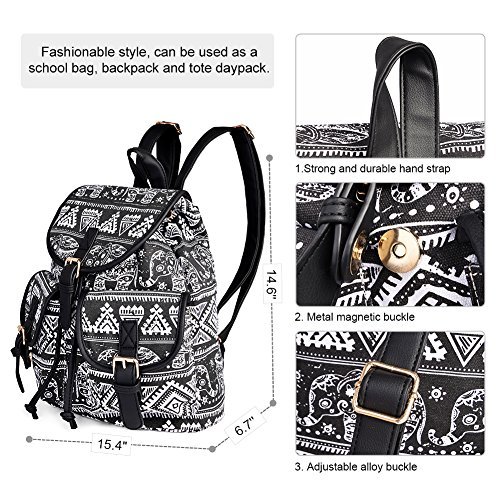 Vbiger Sac à Dos en Toile Imprimé pour Filles Femmes Style Rustique  - Noir - Taille Unique