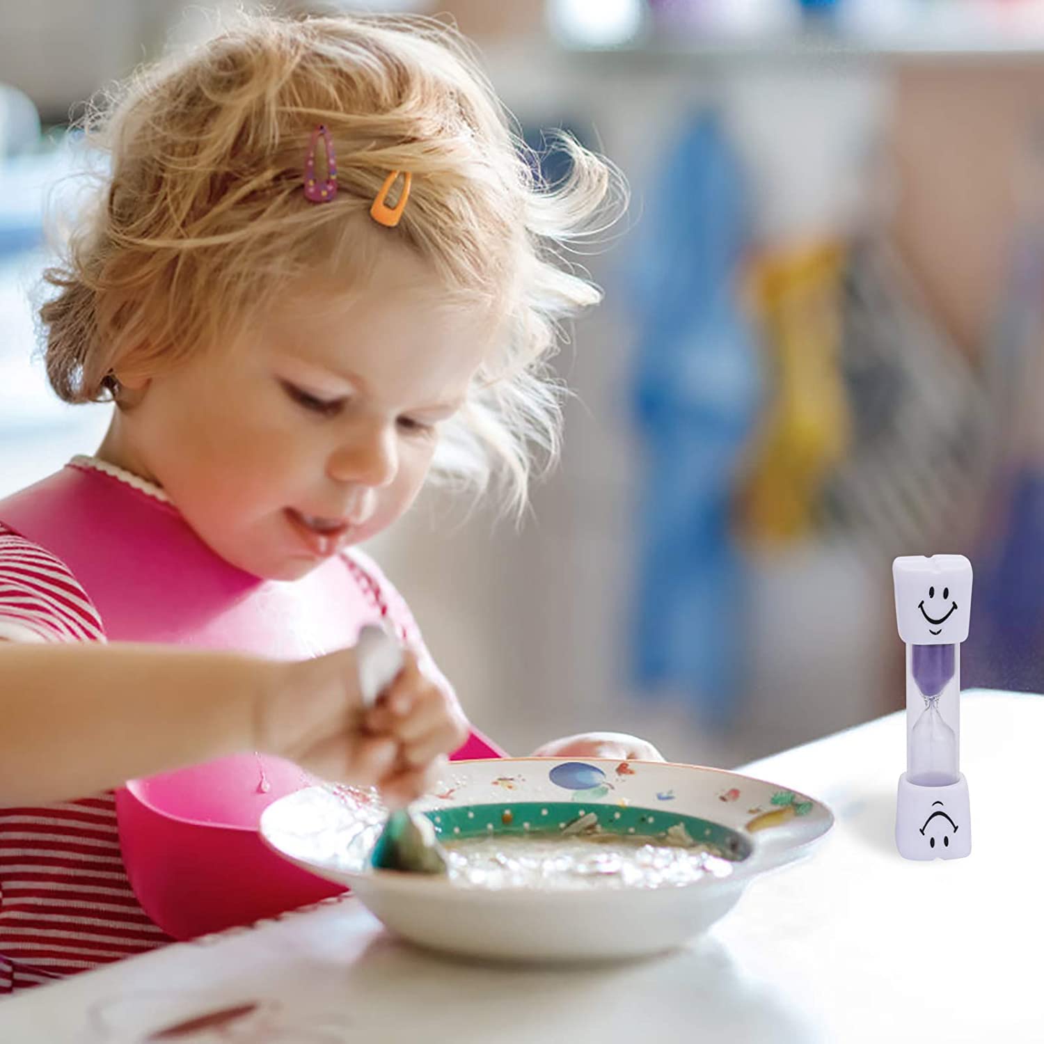 6 Stück Sanduhr Zähneputzen Kinder, Bunte Sanduhr Timer, Kleine Sanduhren 3 Minuten/2 Minuten, Zahnputzuhr Glas mit Smile, Farbige Sanduhren Set für Kinder 6
