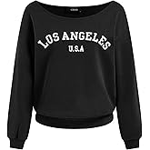 CIDER Womens Off Shoulder Sweatshirt Letter Printed Y2k Basic Casual Trendy Top Fall Fashion Pullover Shirt
