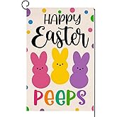 BLKWHT Happy Easter Bunny Garden Flag 12x18 Vertical Double Sided Rabbit Peeps Welcome Spring Farmhouse Holiday Outside Decorations Burlap Yard Flag BW854