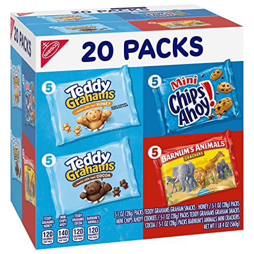 NABISCO FUN SHAPES VARIETY PACK, BARNUM’S ANIMAL CRACKERS, TEDDY GRAHAMS AND CHIPS AHOY! COOKIES, 20 SNACK PACKS