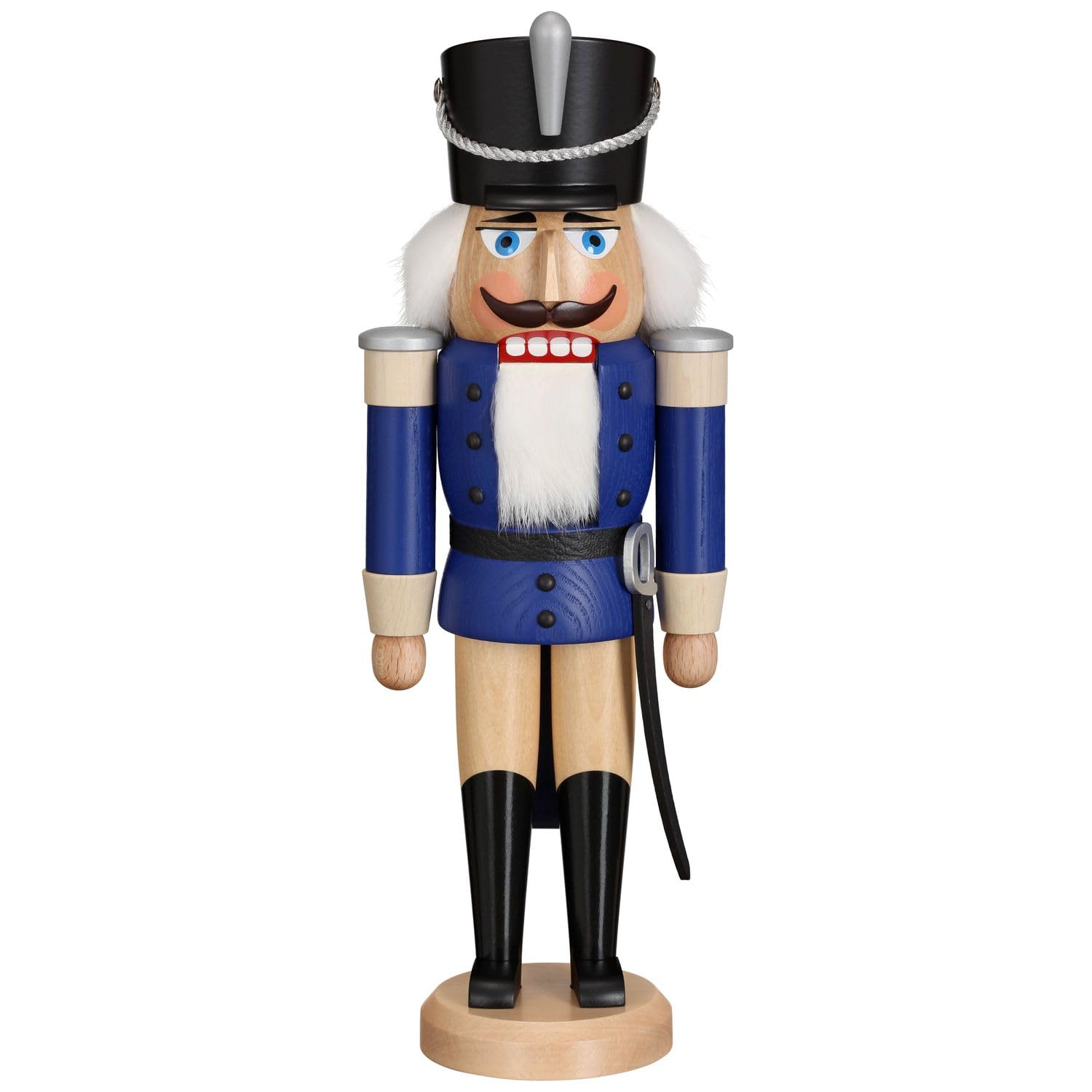 Seiffener Volkskunst German nutcracker hussar ash-tree blue, height 37 cm / 15 inch, original Erzgebirge SV 11212/2