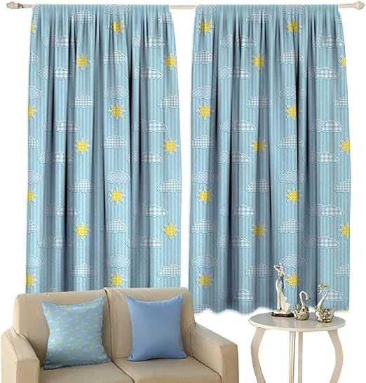 Amazon Com Hobeauty Yellow And Blue Window Curtain Fabric Cute