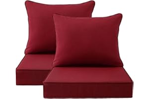Unimatta Outdoor Patio Chair Cushions Set, 24" x 24", Set of 2, Water-Repellent, Fade Resistant, Deep Seat Bottom and Back Cushion for Backyard, Couch, Sofa and Patio Furniture, Red
