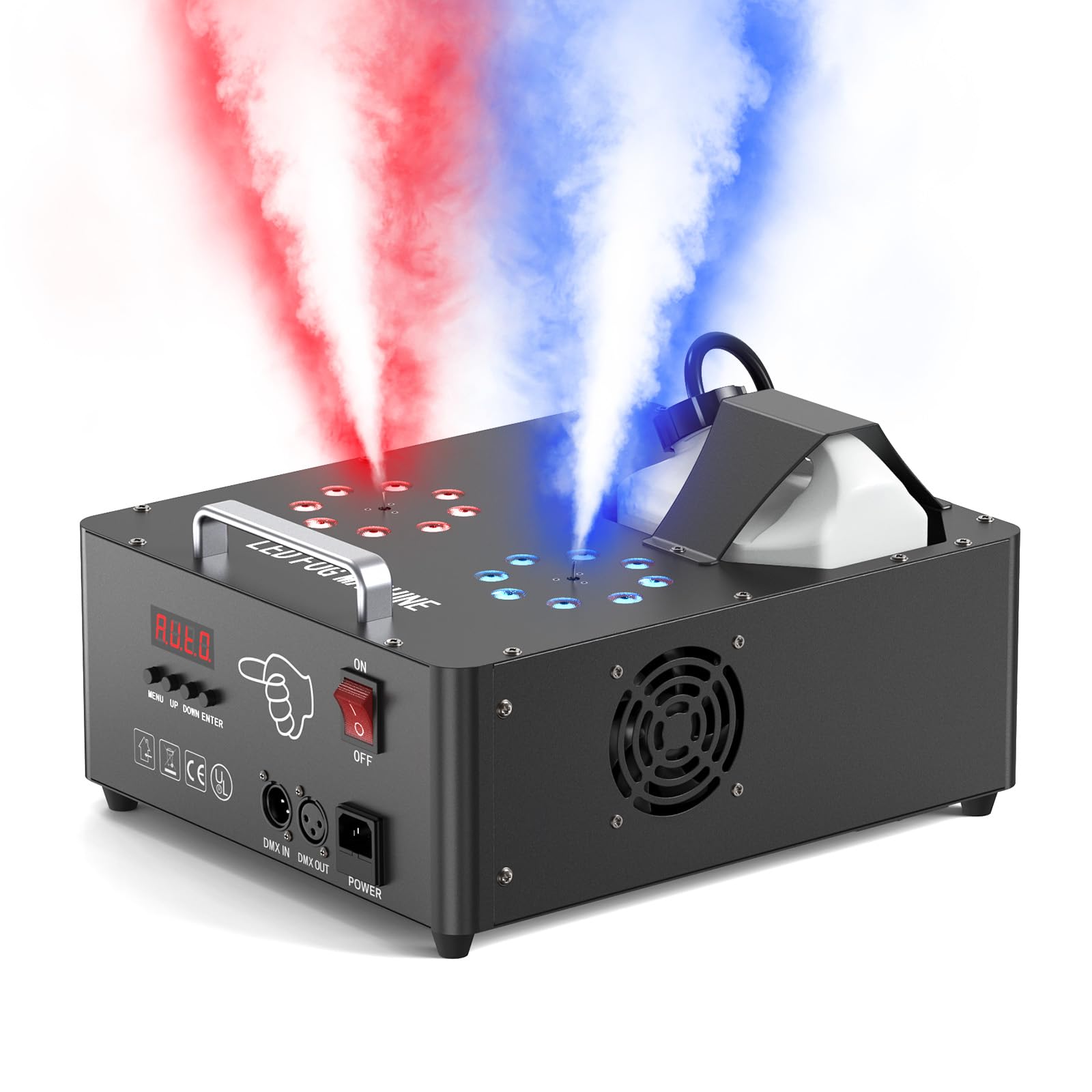 Photo 1 of 2000W Professional Fog Machine Dual Nozzle with 16 RGB LED, DMX Control Adjustable Smoke Direction, 2.5L Tank LCD Display 30000CFM for Halloween Christmas Stage DJ Party Club Events