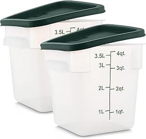 Tafura [Pack of 2] 4 Qt Square Food Storage Container with Lid, Sugar and Flour Keeper, Commercial Grade Plastic Brine Bucket with Cover 4 Quart Sous Vide, Food Prep, Brining Canister. BPA Free