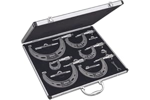 Starrett Outside Micrometer Set with Ratchet Stop, Ring-Type Knurled Lock Nut and Satin Chrome Finish - Quick and Easy Adjustment, 0-6" Set Range, .0001" Graduations - ST444.1CXRLZ