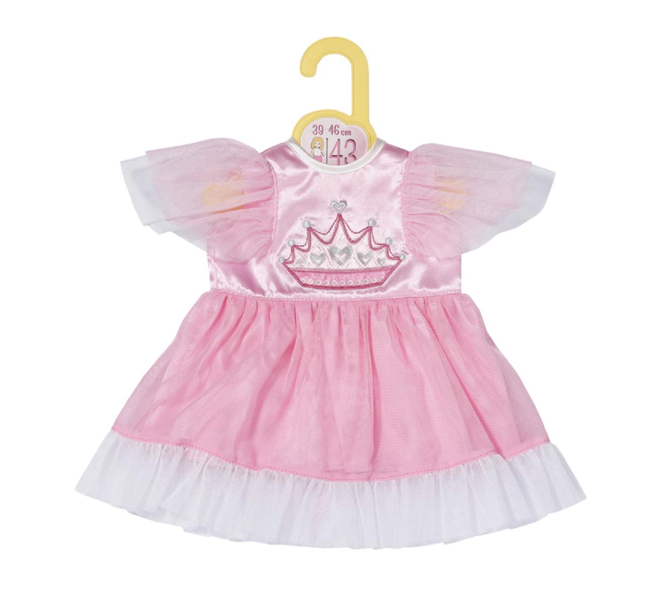 Dolly Moda Princess Dress for 43cm Dolls - Easy for Small Hands, Creative Play Promotes Empathy & Social Skills, For Toddlers 3 Years & up - Pink & White Skirt