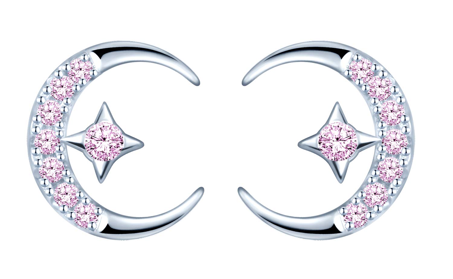 Elegant Woman's girl's Earrings, mini earring in 925 sterling silver, moon and star stud earring, inlaid zircons, gift for Birthday, Valentine's Day and Christmas