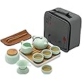 Hoobar® Ceramic Kungfu Tea Set,Portable Travel Tea Set with Teapot,Teacups,Tea Canister,Tea Funnel,Fair Cup,Tea Tray and Travel Bag,Suitable for Travel, Home,Outdoor and Office (Green)