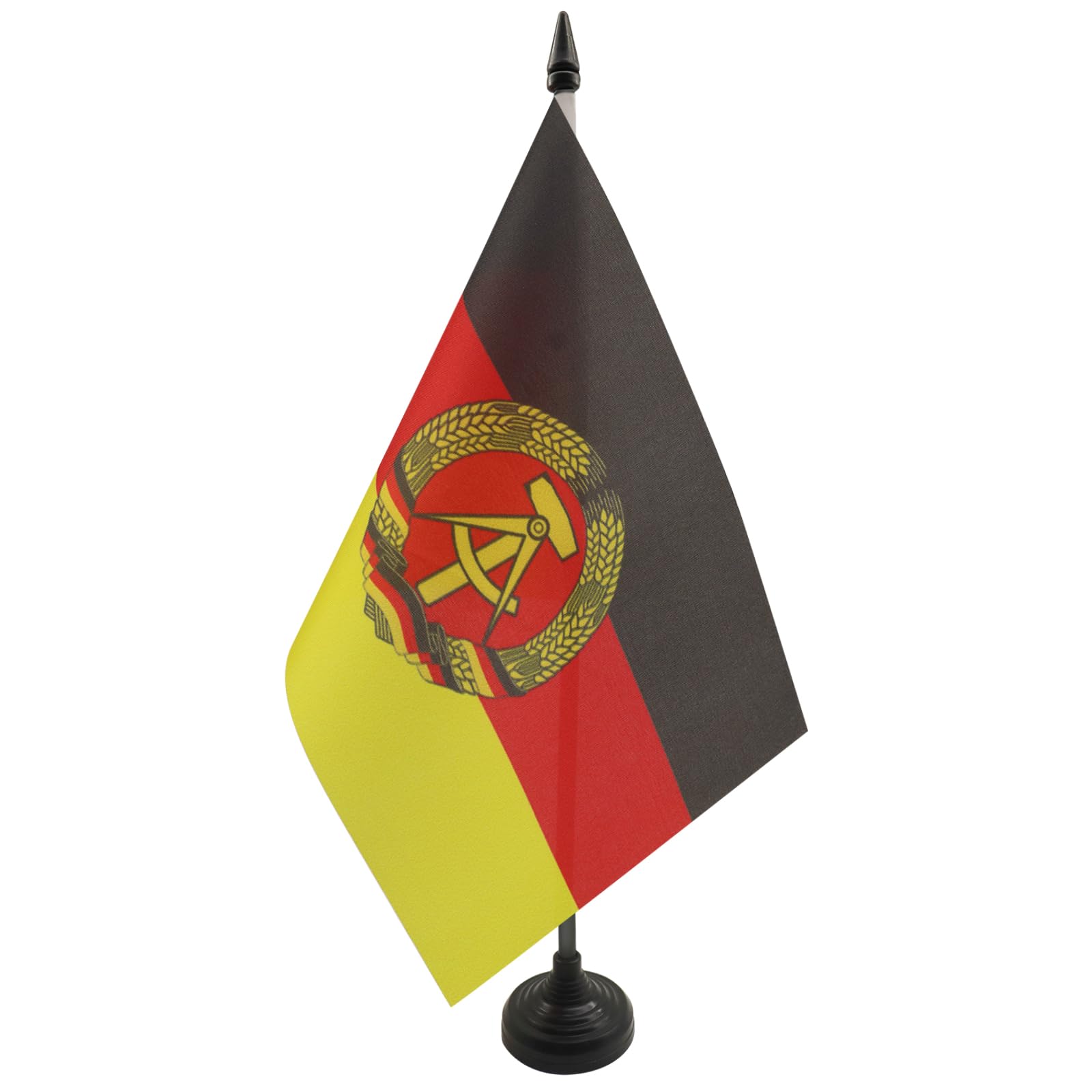 AZ FLAG East Germany Table Flag 5'' x 8'' - German RDA Office Decoration 100% Polyester 21 x 14 cm - Mini Desk Flag with Pole and Black Plastic Base