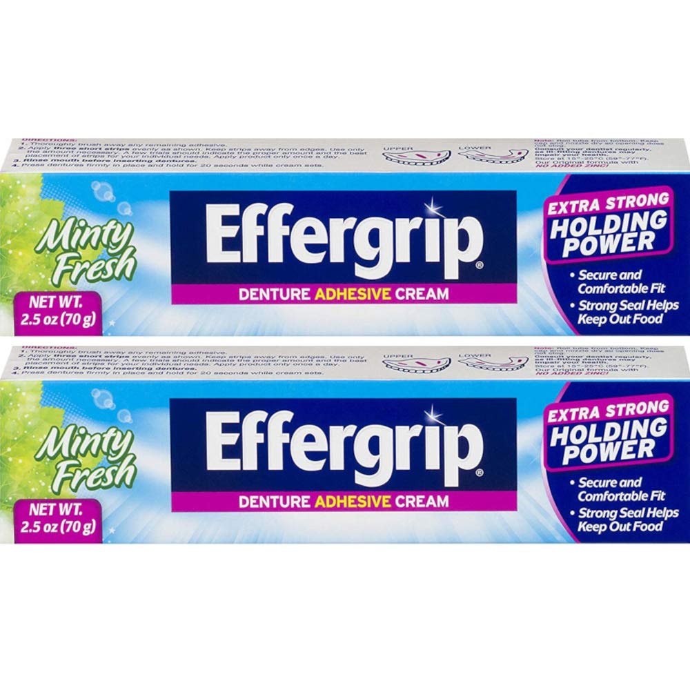 Effergrip Extra Strong Denture Adhesive Cream, Zinc Free, 2.5 oz 2pc