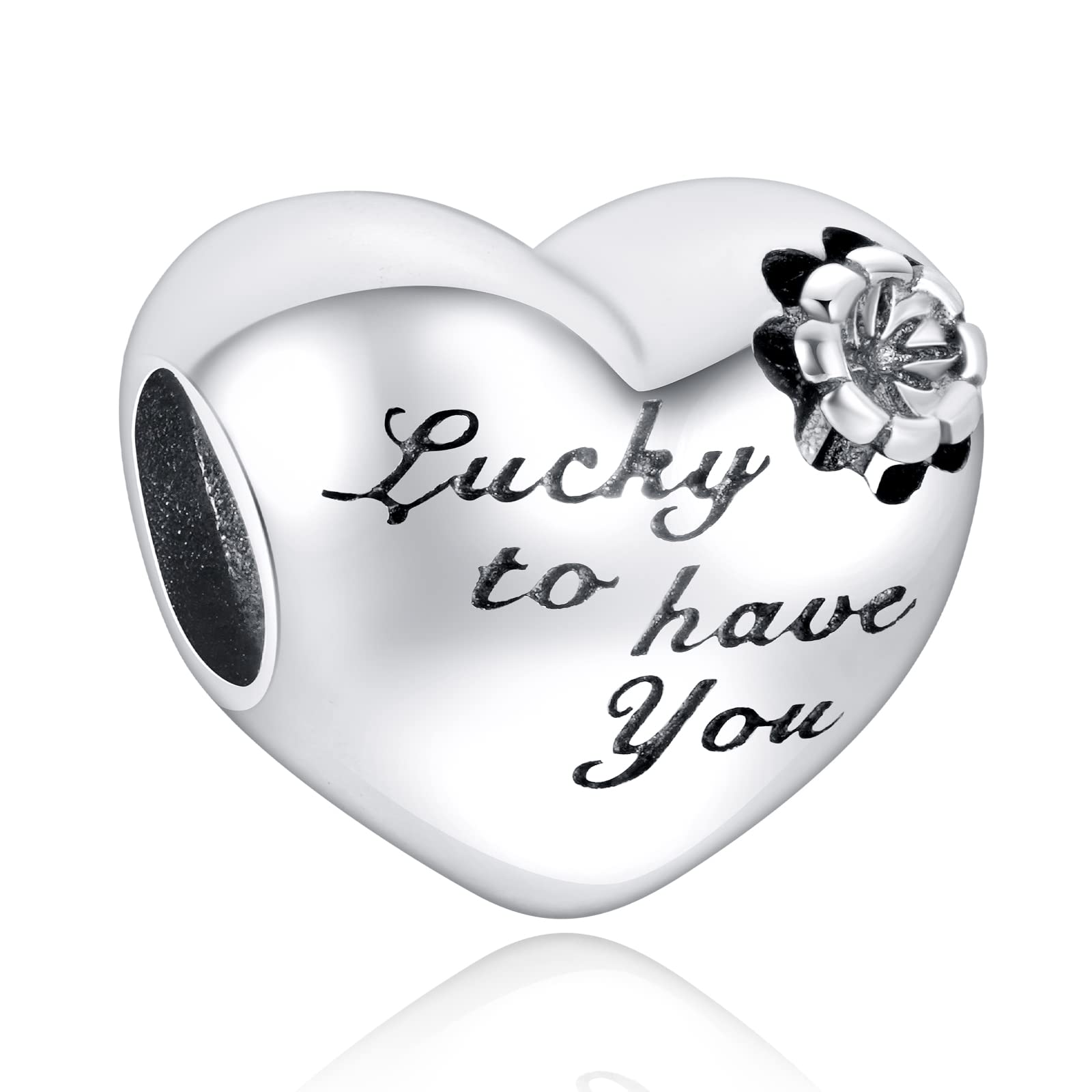 Annmors Mum Lucky to Have You Charms in 925 Sterling Silver with Cubic Zirconia for Bracelets