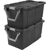 Sufeasdf Wheeled Industrial Tote 40 Gallon/151 Liter Black Lid &amp; Base w/Racer Red Handle &amp; Latches