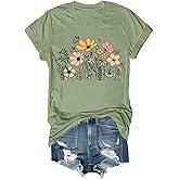 Womens Graphic Tee Vintage Boho Wildflower Floral Printed Casual Fall Outfits for Women 2025 Floral Tops