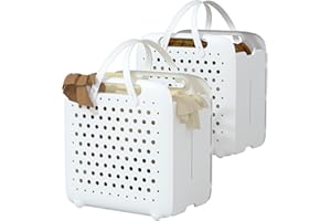 HAIXIN HOME Collapsible Laundry Baskets - 2 Pack Plastic Laundry Basket, 45L Laundry Hamper, Foldable Laundry Basket, Portable Waterproof Dirty Clothes Hamper for Laundry, Basket with Handle