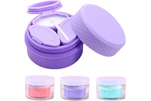 FOVIUPET 3 in 1 Travel Silicone Makeup Containers for Toiletries Shampoo Lotion Refillable Empty Jars with Spoon, Portable Containers for Trinkets Pills, including 3 Dispensers & 1 Protective Box (Purple)
