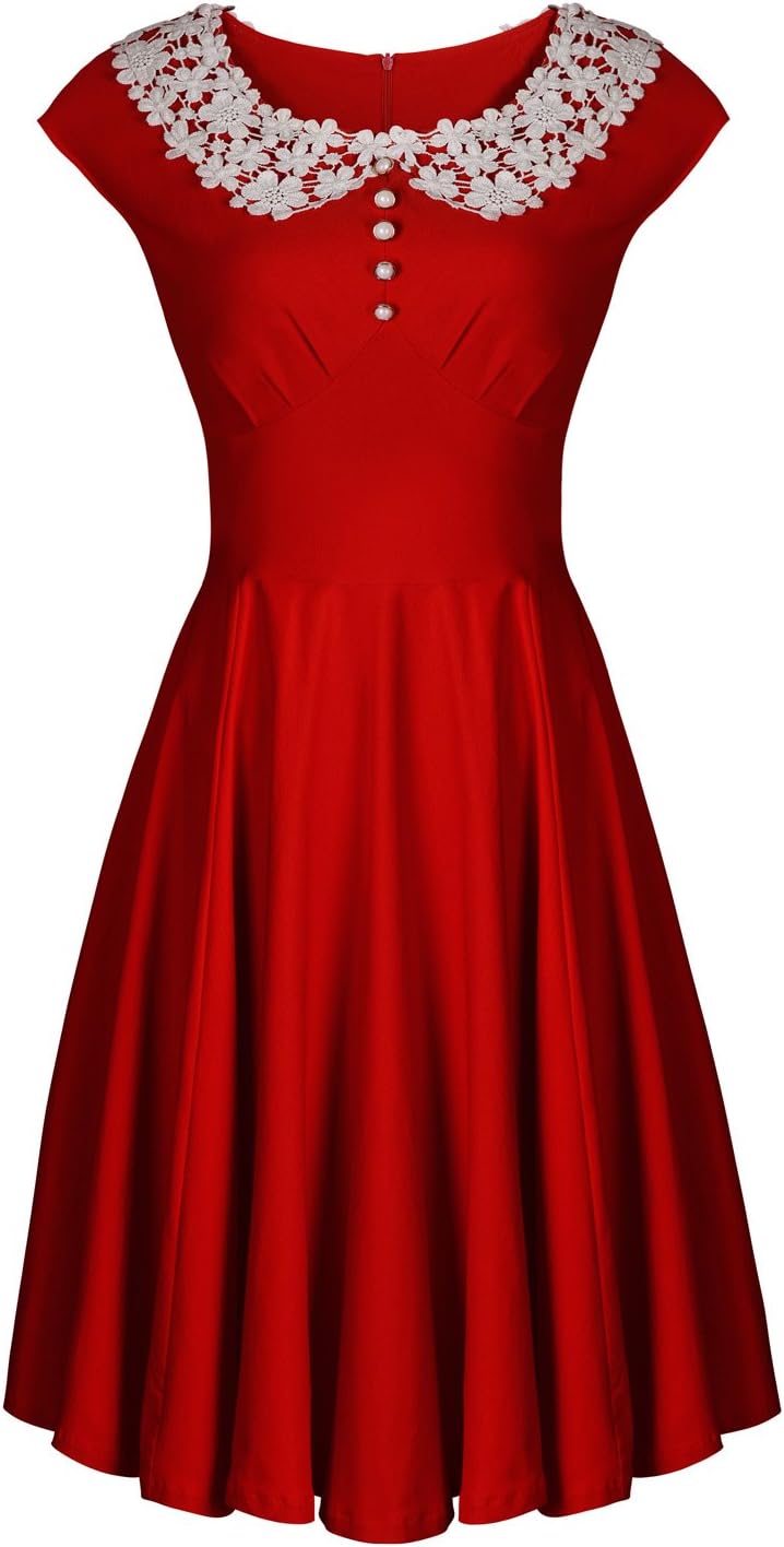 Oyza9pe Women's Vintage 1940s Lace Swing Formal Party Skaters Gown Dress