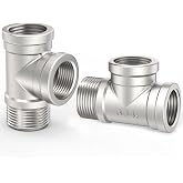 ChillWaves 304 Stainless Steel Pipe Fitting, Male Run Tee 1" NPT Female x 1" NPT Female x 1" NPT Male Thread Adapter(2-PACK)