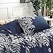 Nanko Duvet Cover Set Queen - Navy Blue Floral Printed, 3 Piece - 1200 TC Luxury Lightweight Microfiber Down Comforter Quilt Bedding Cover with Zipper, Ties - Modern Farmhouse Boho Style for Women