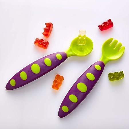 Baby Besteck Set zum Essen Lernen - mit Löffel und Gabel - Essen Zubehör - Erstausstattung für Mädchen und Junge (Grün)