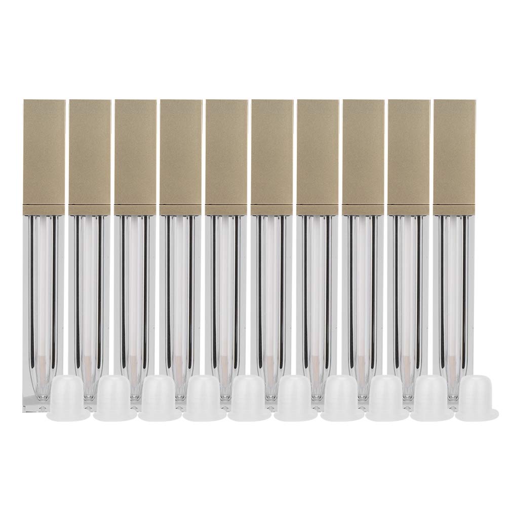 10pcs Lip Gloss Empty Bottle, Bronze Gold Cap Refillable DIY Lip Oil Squar Tube Makeup Tool Container for Lip Glaze (6ml)