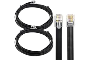 XANHAM RJ12 Cable 10 feet Telephone Line Cord with 6P6C Connector Landline Phone Wire for Both in-Wall and Out-Wall Using, Black, 2 Pack, AV06112