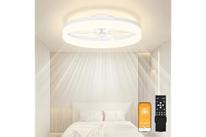 Bridika 19.7" Low Profile Ceiling Fan with Light,Modern Flush Mount Bladeless Ceiling Fans with Lights and Remote with 3 Color Dimmable Memory LED,6-Speed Black Ceiling Fan with Light for Bedrooms