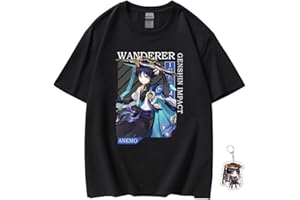 SODAMEOW Genshin Impact Shirt for Women Men Unisex Casual Anime Kawaii Costume Black Genshin T-Shirt Furina Scaramouche