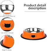 Ctop 2 Piece Non-Slip Stainless Cat Bowl Set 400 ml Gray Orange view 5