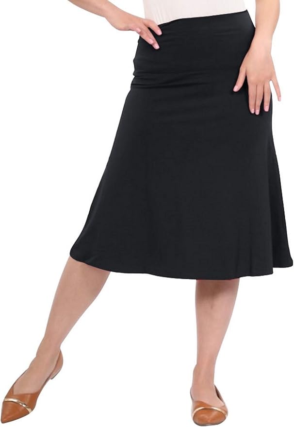 Kosher Casual Women's ALine Skirt with Foldover Waist Knee Length XL Black Buy Online at Best
