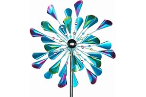 DECOROCA Kinetic Wind Spinners Outdoor - Large Metal Wind Sculptures & Spinners Yard Patio Lawn Garden Decorations, Windmill Clearance with Stable Metal Stake(Peacock-Blue)