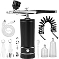 Airbrush-Kit Air Brush Kit With Air Compressor Nail Charms Wireless Air Brush for Barber, Nail Art, Cake Decor, Makeup, Model Painting (Black - with extension tube)