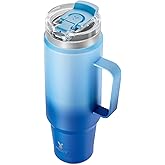 Meoky 40oz Tumbler with Handle, Stainless Steel Travel Mug with 2-in-1 Straw and Sip Lid, Vacuum Insulated Coffee Mug, 100% Leak Proof, Keeps Cold for 34 Hours or Hot for 10 Hours (Sky)