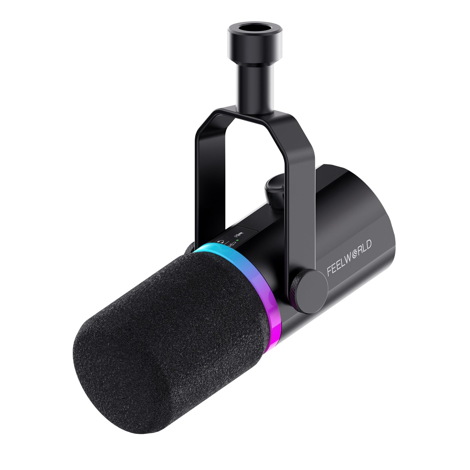 Feelworld PM1 XLR/USB Dynamic Microphone for Podcast Recording with RGB Lights, Mute, Headphone Jack Gaming PC Computer Microphone for Studio, YouTube