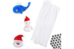ACOFECT 100pcs White Pipe Cleaners Chenille Stems for DIY Art & Crafts with Googly Eyes 100pcs (12inch x 6mm)