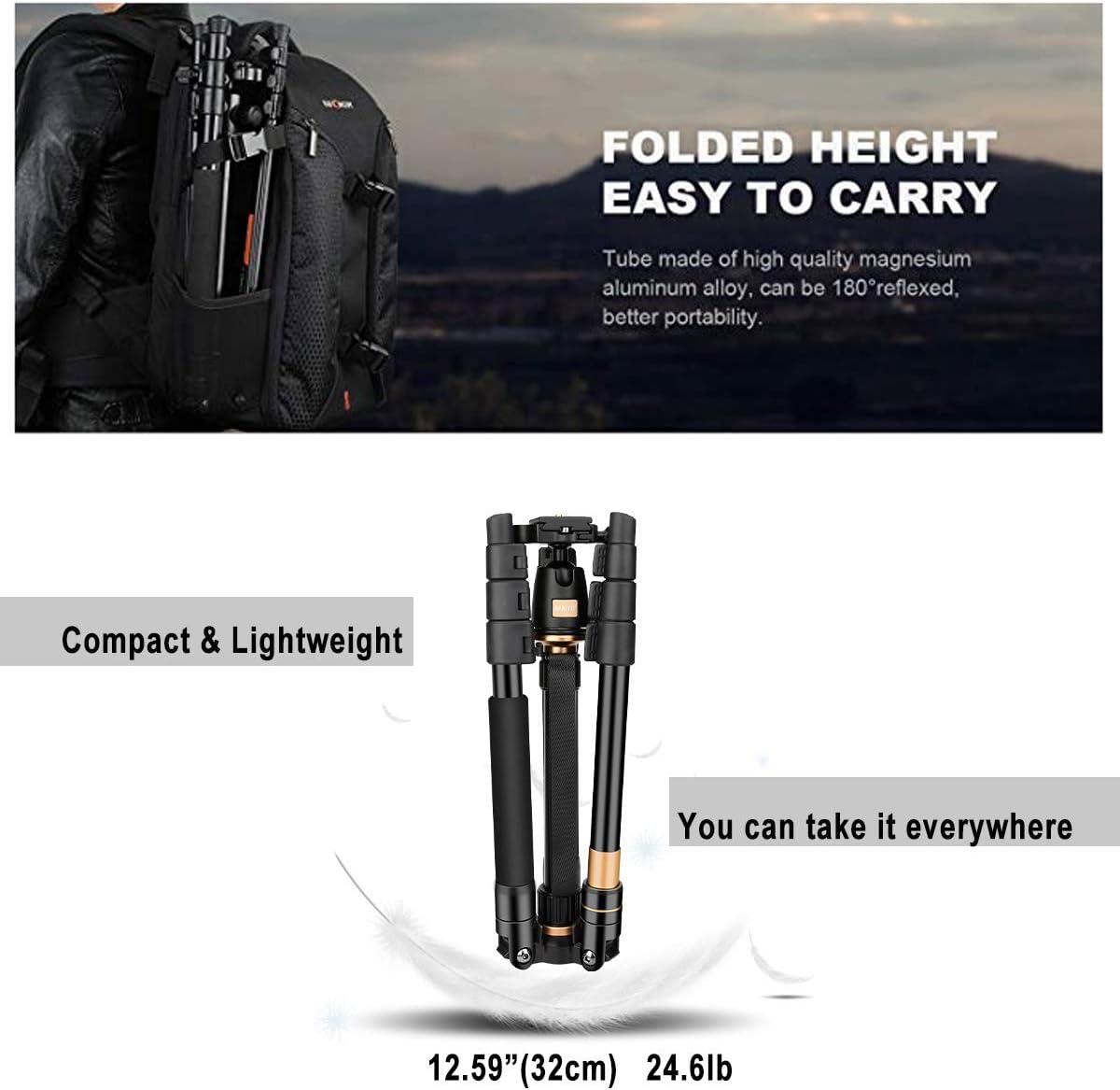AFAITH Tripod for DSLR Camera, Ultra Compact and Lightweight Aluminum Travel Tripod with 360 Panorama Ball Head Quick Release Plate for Canon, Nikon, Sony, Samsung, Olympus, Panasonic : Camera & Photo