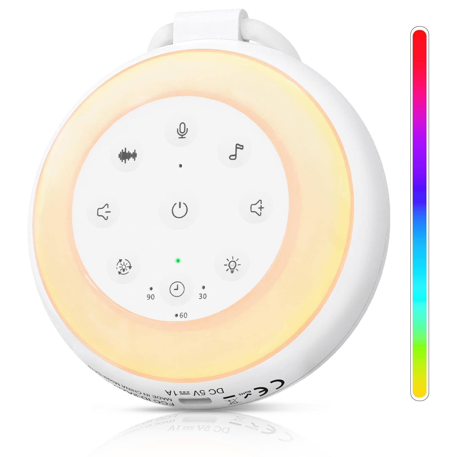 ORIA White Noise Machine, Portable White Noise Machine with 24 Sounds, Recording Function, 15 Adjustable Volume, 8 Colour Night Light, Sleep Aid Sound Machine Baby for Kids, Adults