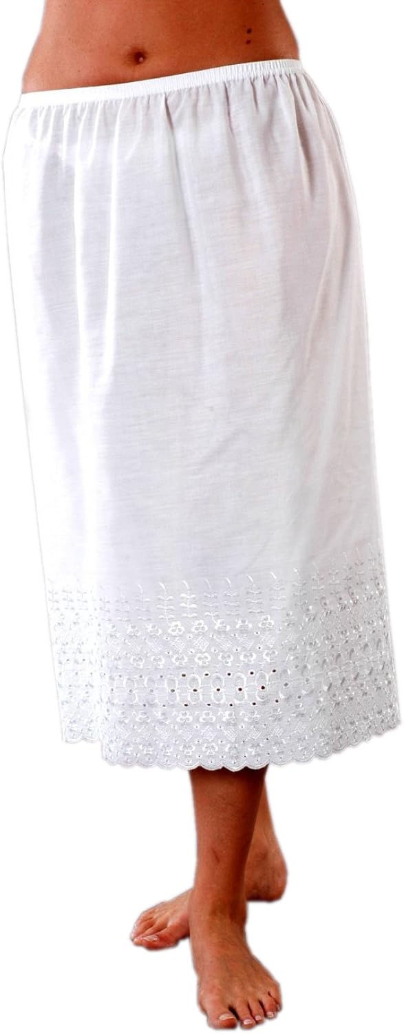 Womens Underskirt Polycotton White With Embroidery Various Sizes